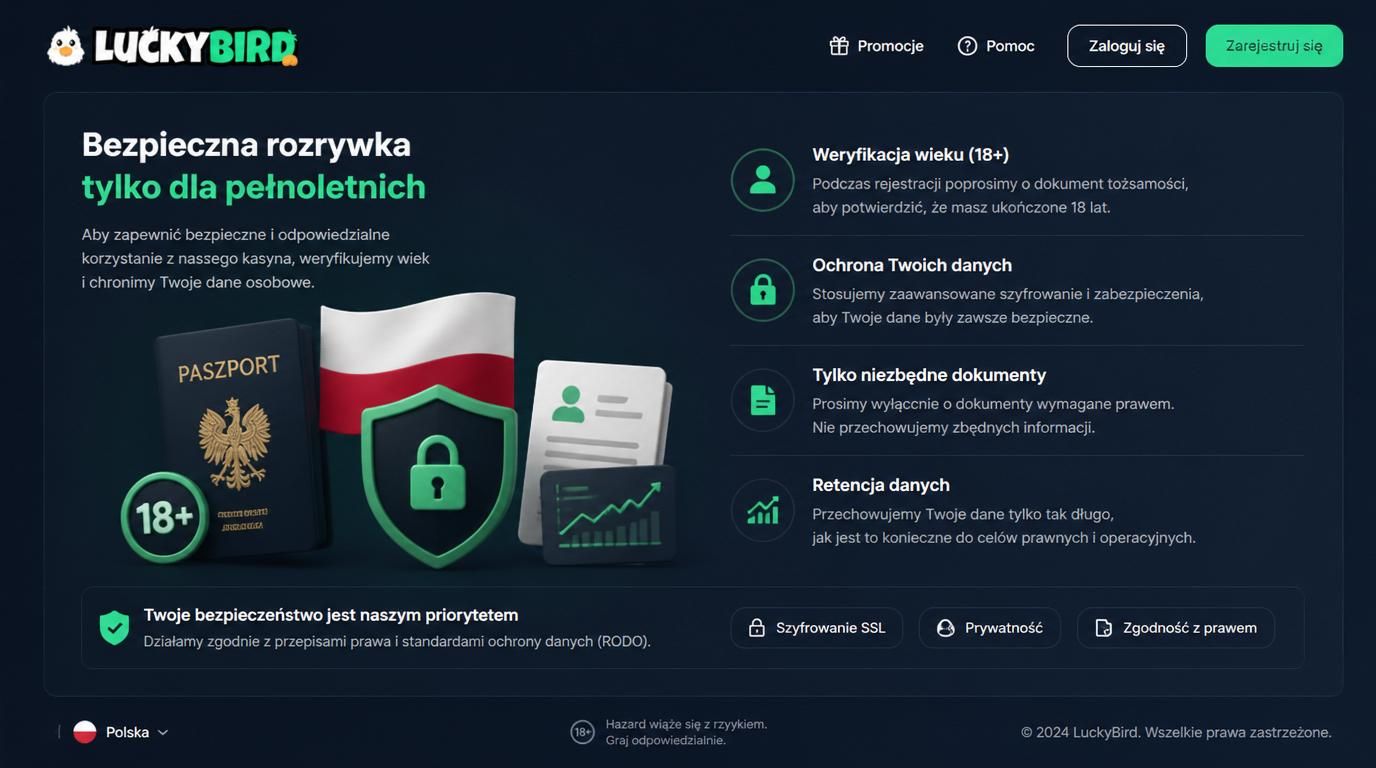 Pełnoletniość, ochrona danych i klauzule prywatności w Lucky Bird
